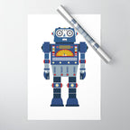 Blue Robot Retro Toy Wrapping Paper Gallery Image 1
