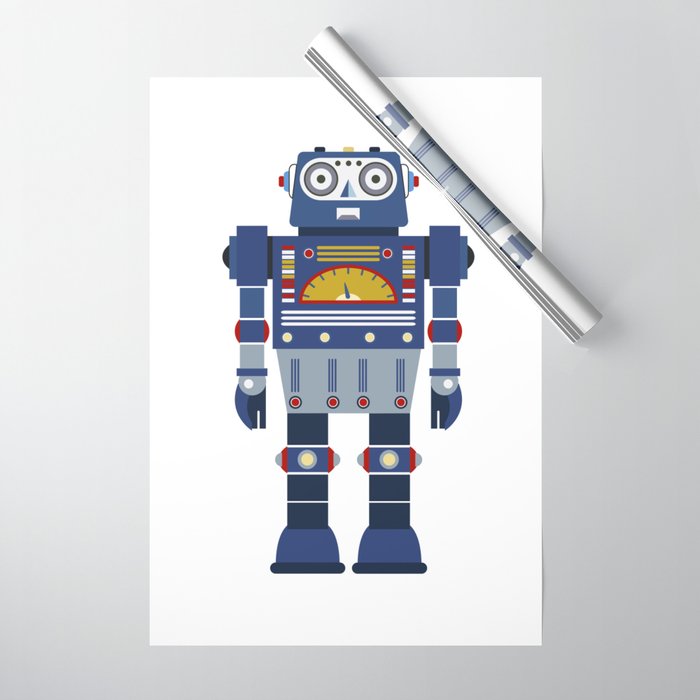 Blue Robot Retro Toy Wrapping Paper Gallery Image 1