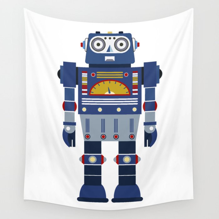 Blue Robot Retro Toy Wall Tapestry Gallery Image 1