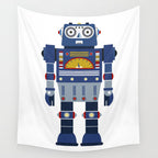 Blue Robot Retro Toy Wall Tapestry Gallery Image 4
