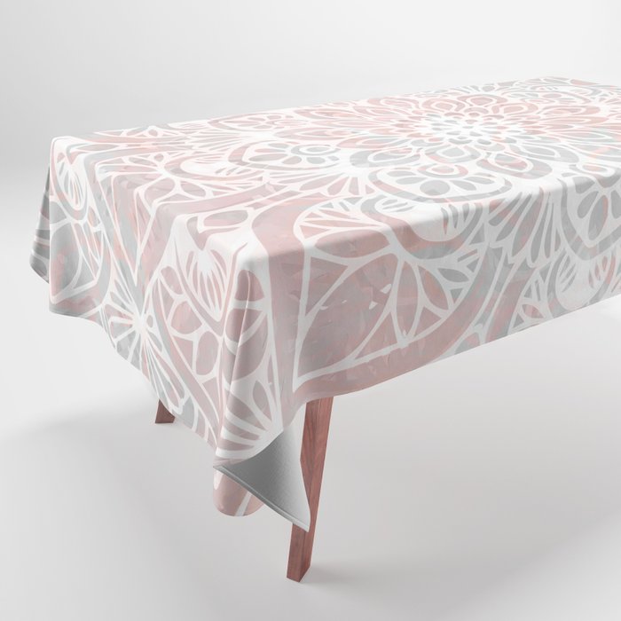 Mandala, Yoga, Love, Coral and Gray, Wall Art Boho Tablecloth Gallery Image 1