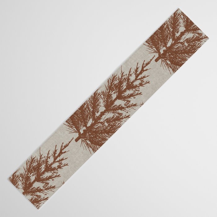 Christmas Trees and Deer, Faux Linen, Pattern, Beige, Brown and Blue Table Runner Gallery Image 3