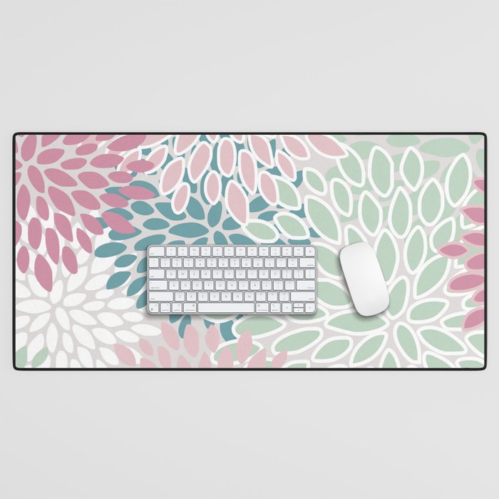 Floral Blooms, Soft Pink, Green and Teal, Design Prints Desk Mat Gallery Image 1