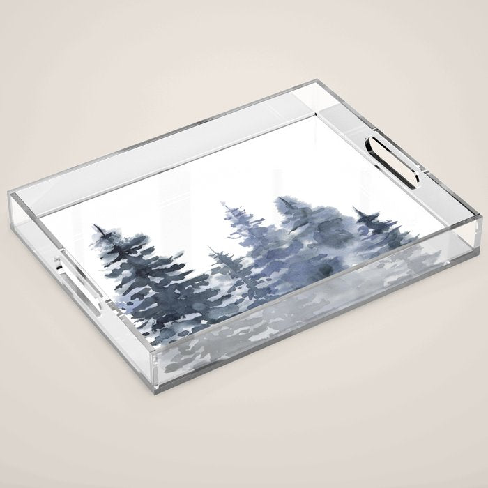 Blue Forest, Abstract Watercolor Acrylic Tray Gallery Image 1
