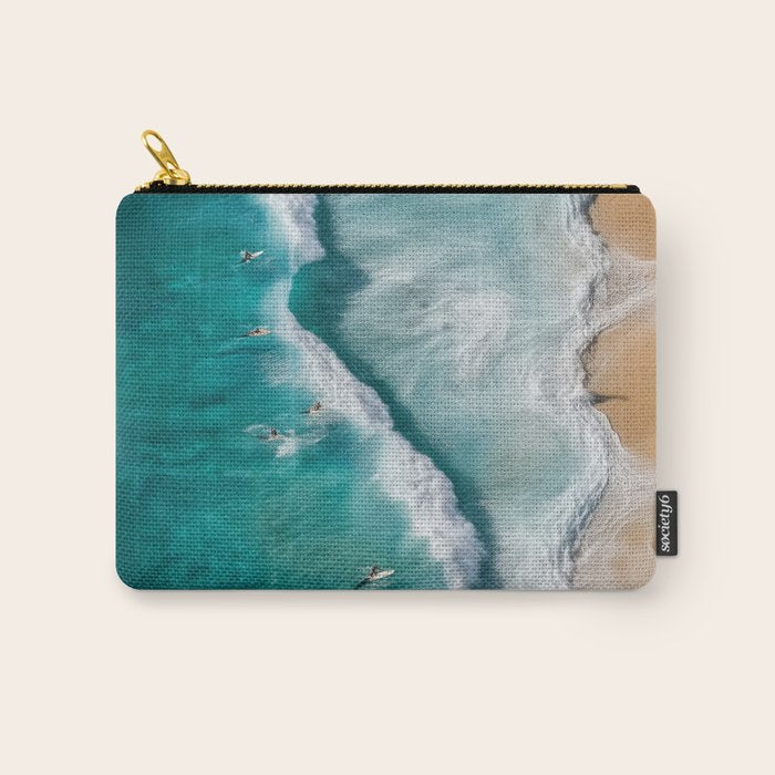 Surfers at Shore - Aerial Beach Photography Carry All Pouch Gallery Image 1