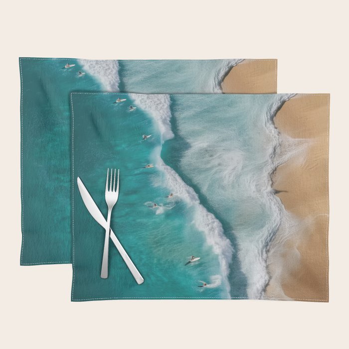 Surfers at Shore - Aerial Beach Photography Placemat Gallery Image 1