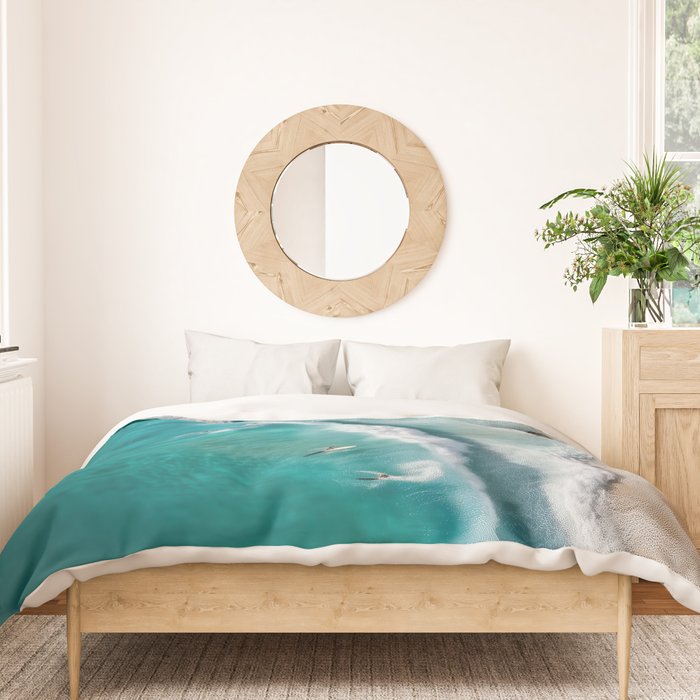 Surfers at Shore - Aerial Beach Photography Duvet Cover Gallery Image 3