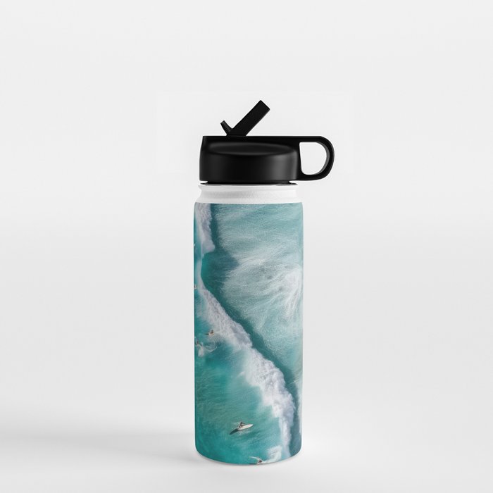 Surfers at Shore - Aerial Beach Photography Water Bottle Gallery Image 1