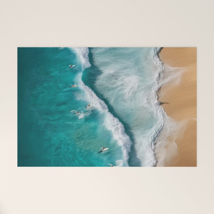 Surfers at Shore - Aerial Beach Photography Welcome Mat Gallery Image 1