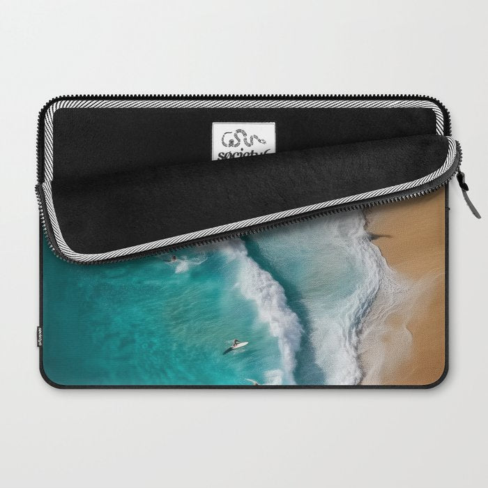 Surfers at Shore - Aerial Beach Photography Laptop Sleeve Gallery Image 2
