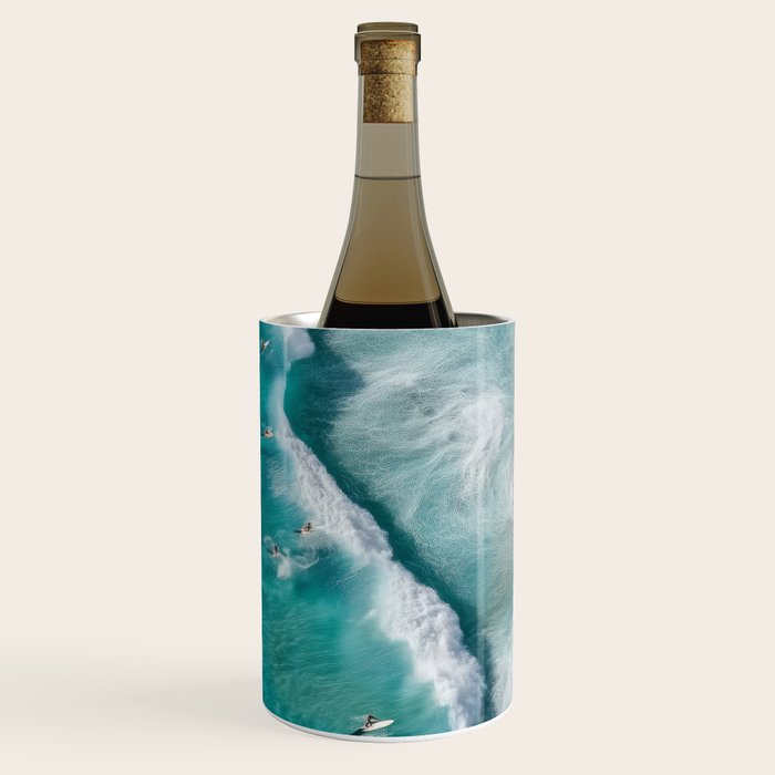 Surfers at Shore - Aerial Beach Photography Wine Chiller Gallery Image 1