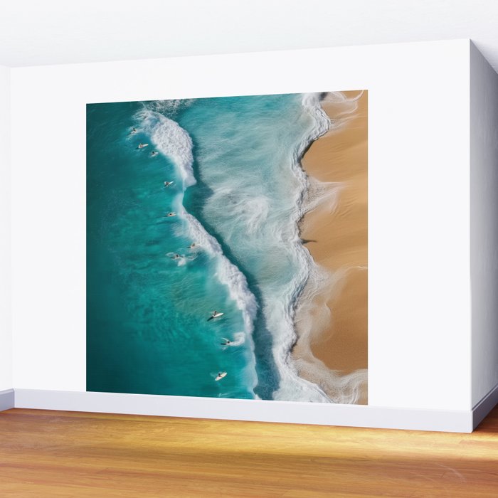 Surfers at Shore - Aerial Beach Photography Wall Mural Gallery Image 2