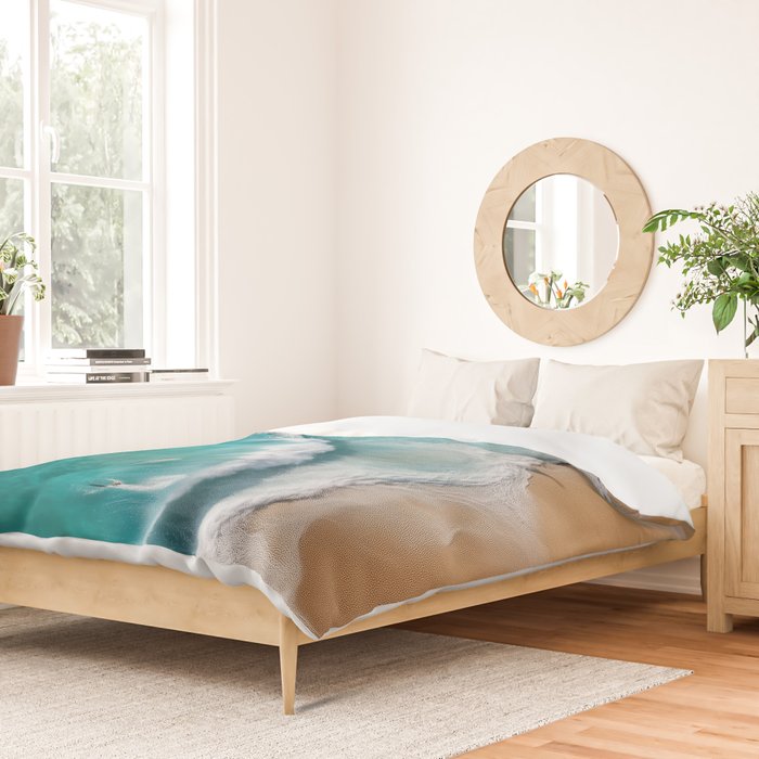 Surfers at Shore - Aerial Beach Photography Duvet Cover Gallery Image 2