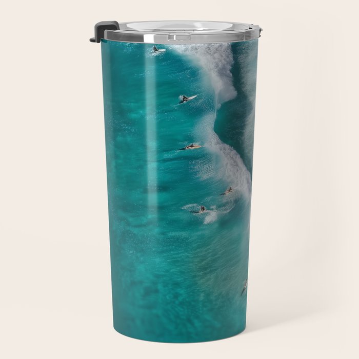 Surfers at Shore - Aerial Beach Photography Travel Mug Gallery Image 3