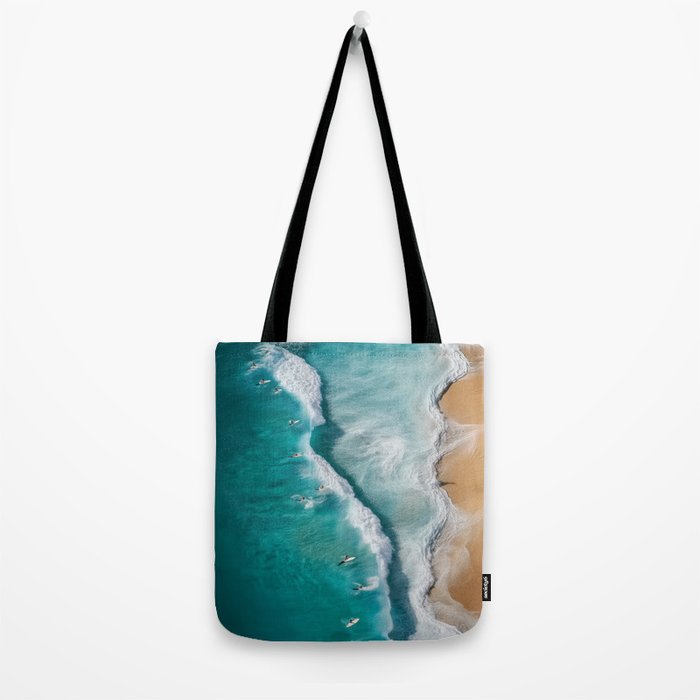 Surfers at Shore - Aerial Beach Photography Tote Bag Gallery Image 2