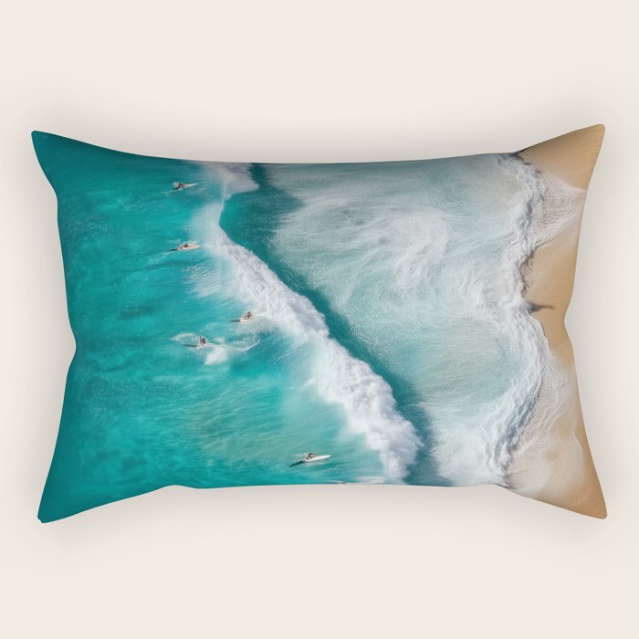 Surfers at Shore - Aerial Beach Photography Rectangular Pillow Gallery Image 2