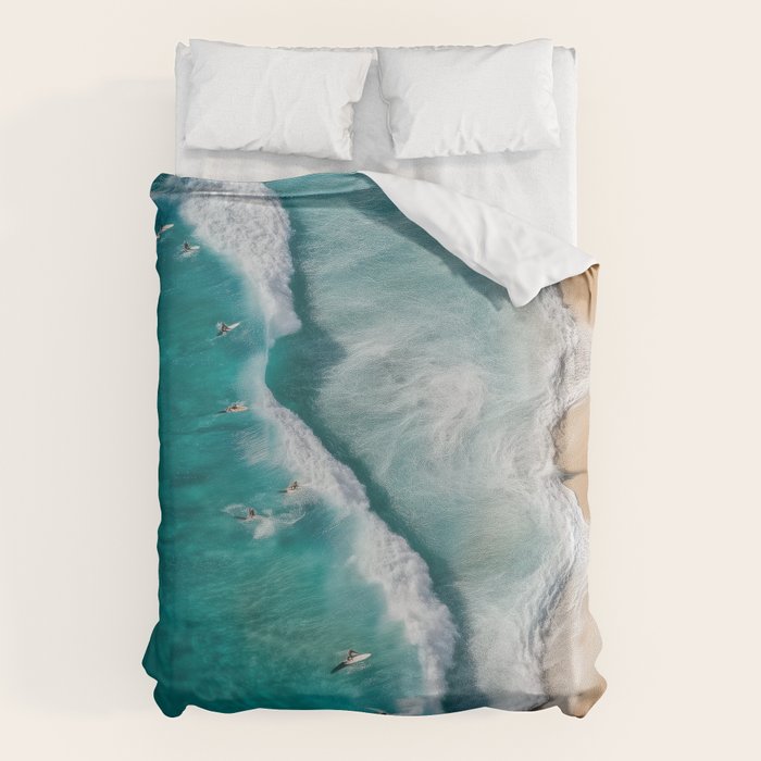 Surfers at Shore - Aerial Beach Photography Duvet Cover Gallery Image 1
