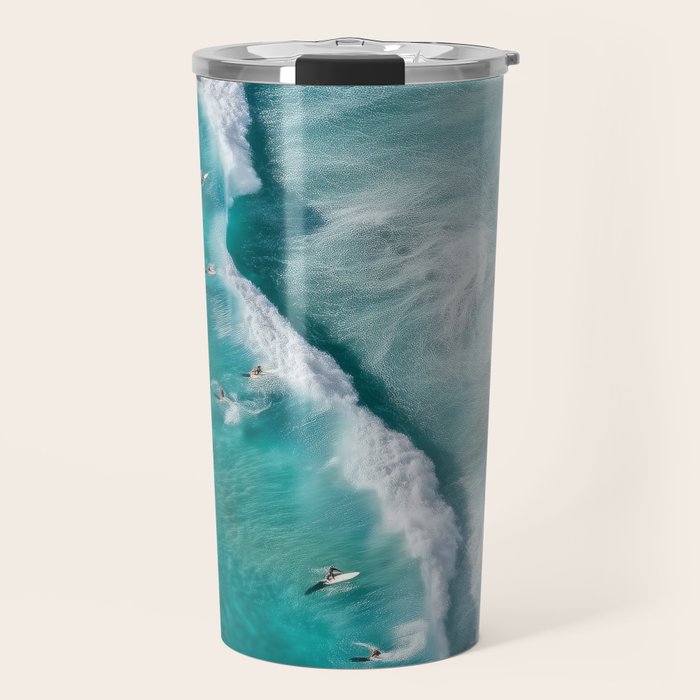 Surfers at Shore - Aerial Beach Photography Travel Mug Gallery Image 1