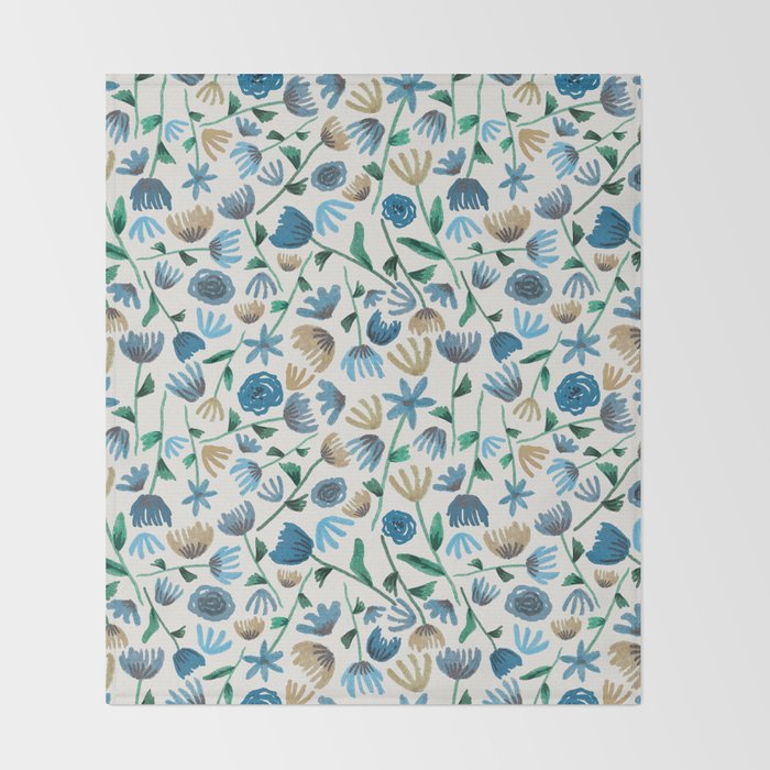 Colorful Blue Floral Pattern Throw Blanket Gallery Image 2