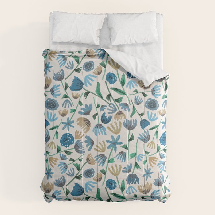 Colorful Blue Floral Pattern Comforter Gallery Image 1