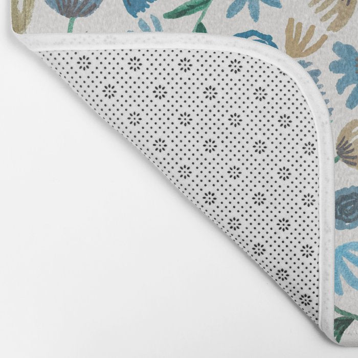 Colorful Blue Floral Pattern Bath Mat Gallery Image 2
