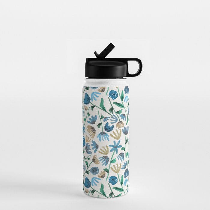 Colorful Blue Floral Pattern Water Bottle Gallery Image 1
