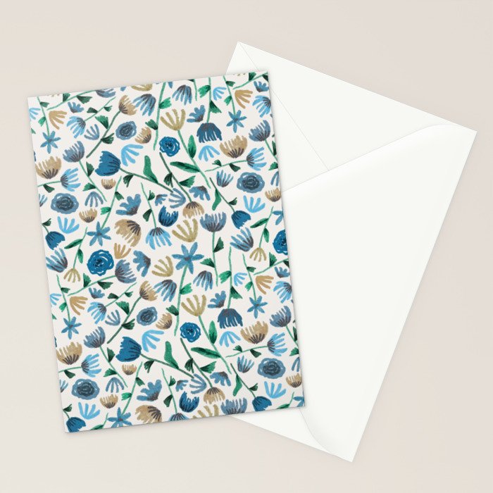 Colorful Blue Floral Pattern Stationery Card Gallery Image 2