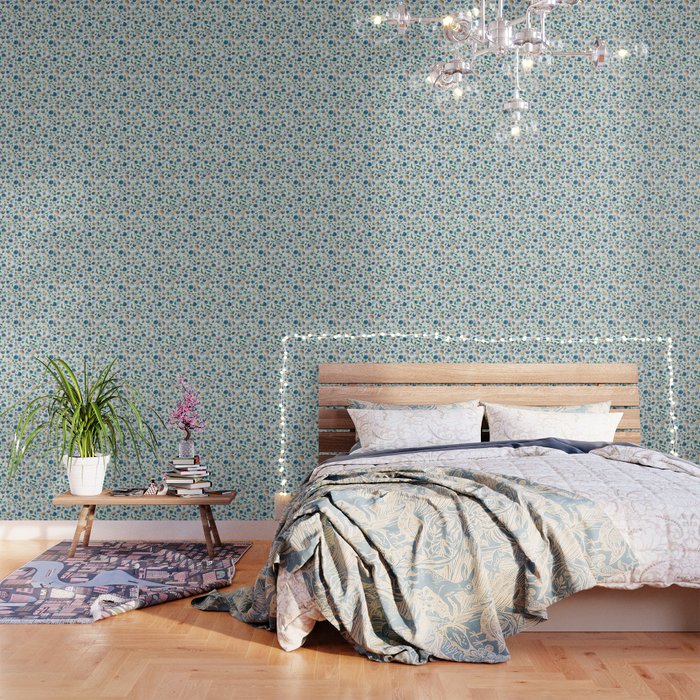 Colorful Blue Floral Pattern Wallpaper Gallery Image 3