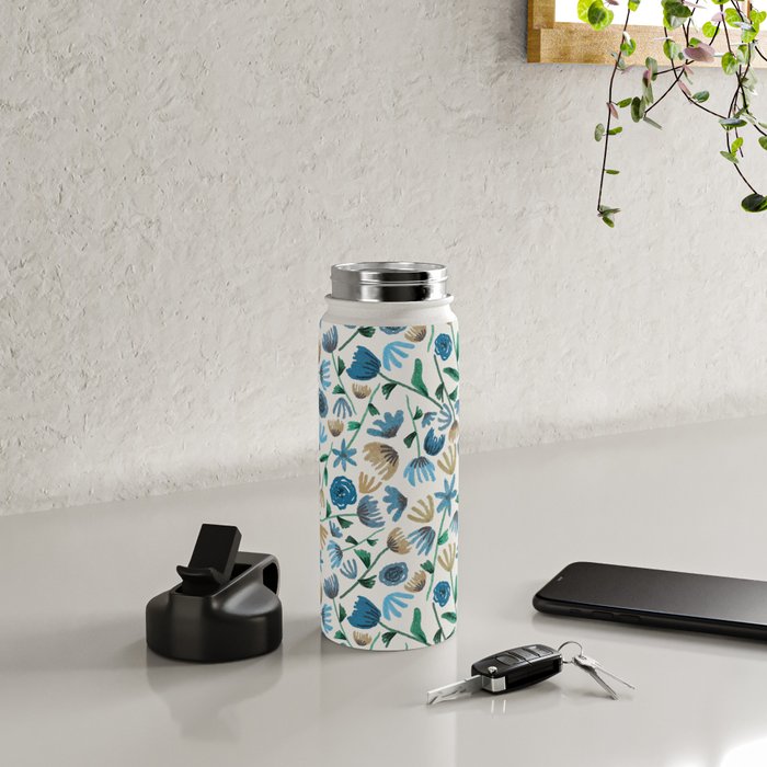 Colorful Blue Floral Pattern Water Bottle Gallery Image 4