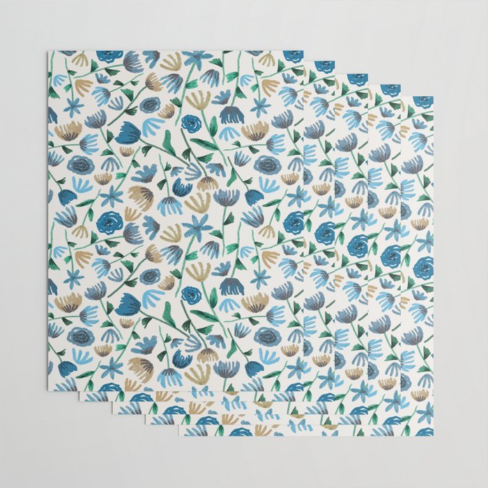 Colorful Blue Floral Pattern Wrapping Paper Gallery Image 3