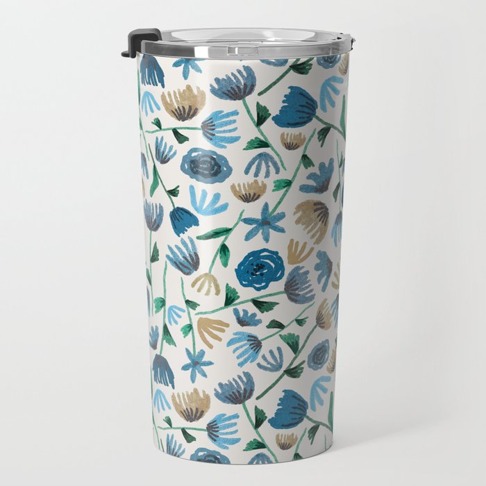 Colorful Blue Floral Pattern Travel Mug Gallery Image 3