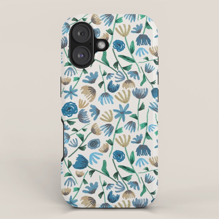 Colorful Blue Floral Pattern iPhone Case Gallery Image 1