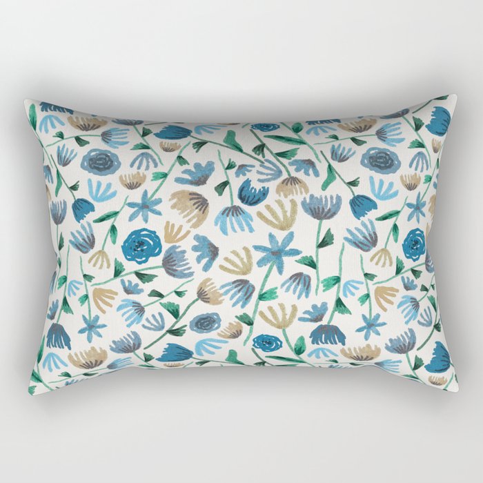 Colorful Blue Floral Pattern Rectangular Pillow Gallery Image 1
