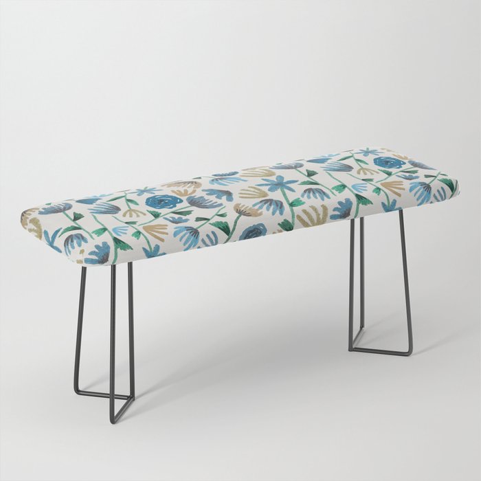 Colorful Blue Floral Pattern Bench Gallery Image 1