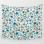 Colorful Blue Floral Pattern Wall Tapestry Gallery Image 4
