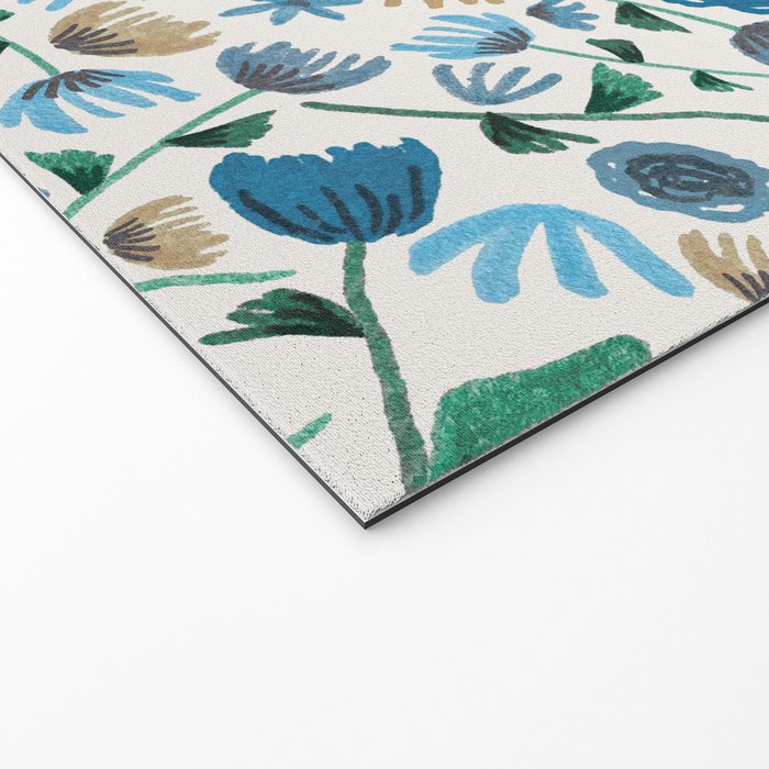 Colorful Blue Floral Pattern Welcome Mat Gallery Image 2