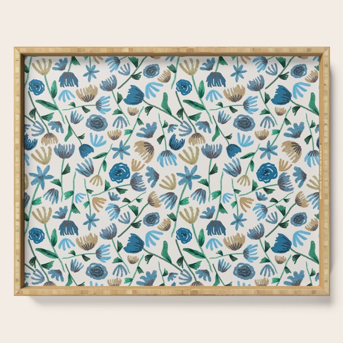 Colorful Blue Floral Pattern Serving Tray Gallery Image 1
