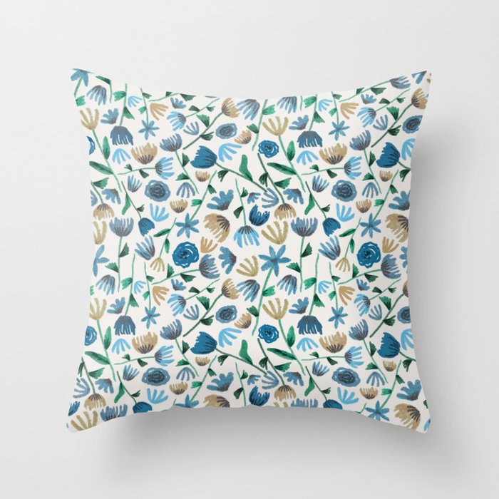Colorful Blue Floral Pattern Throw Pillow Gallery Image 1