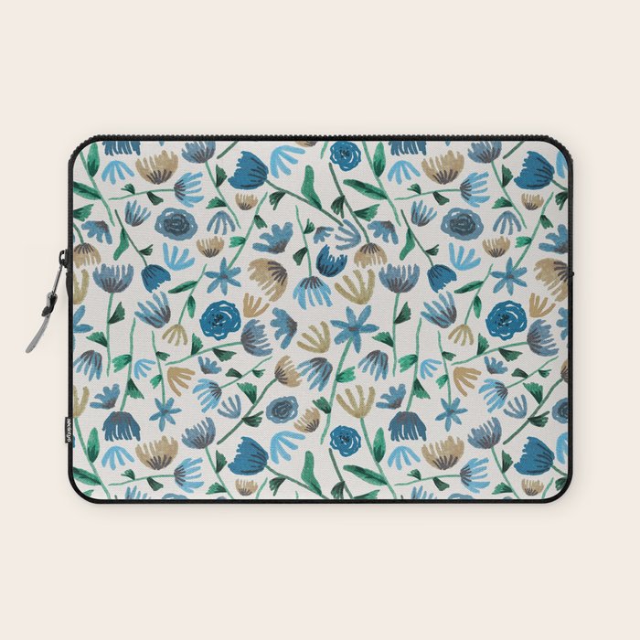 Colorful Blue Floral Pattern Laptop Sleeve Gallery Image 1