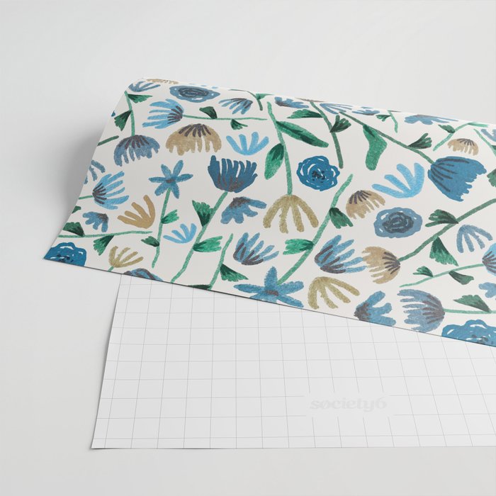 Colorful Blue Floral Pattern Wrapping Paper Gallery Image 2