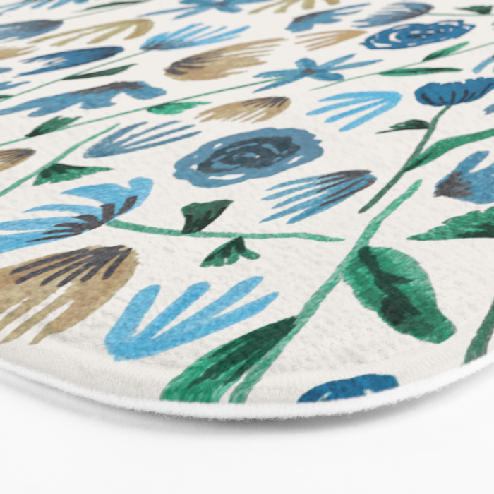 Colorful Blue Floral Pattern Bath Mat Gallery Image 3