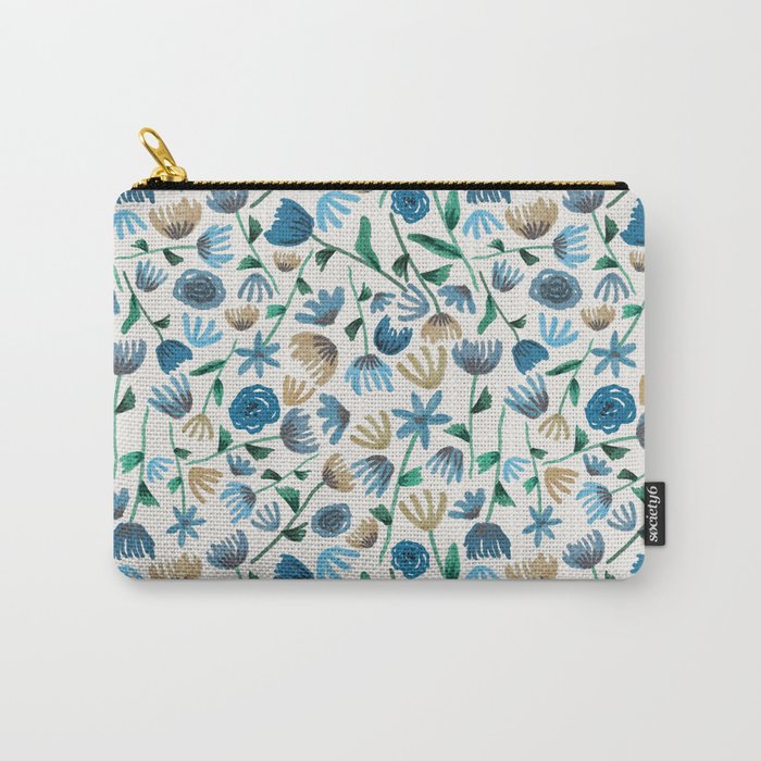 Colorful Blue Floral Pattern Carry All Pouch Gallery Image 1