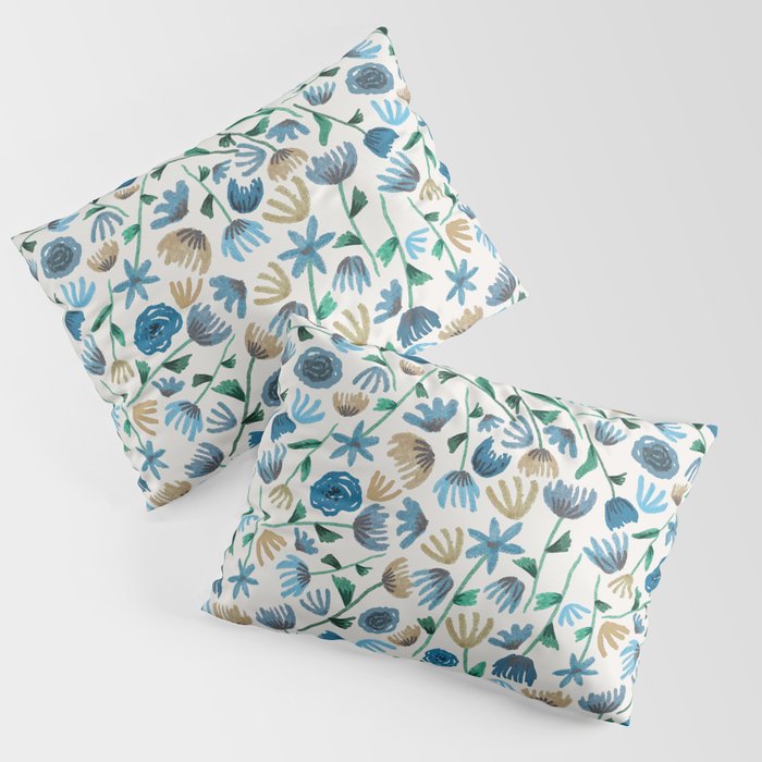 Colorful Blue Floral Pattern Pillow Sham Gallery Image 3