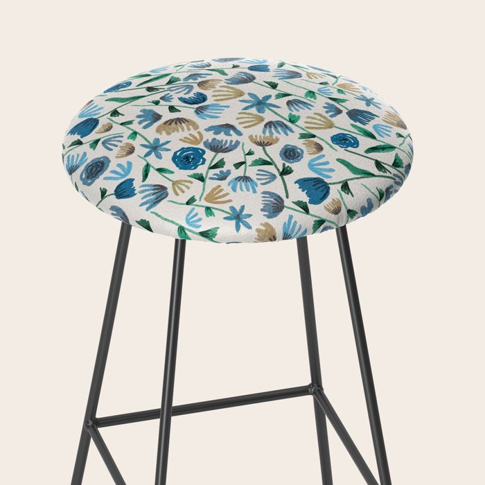 Colorful Blue Floral Pattern Stool Gallery Image 2