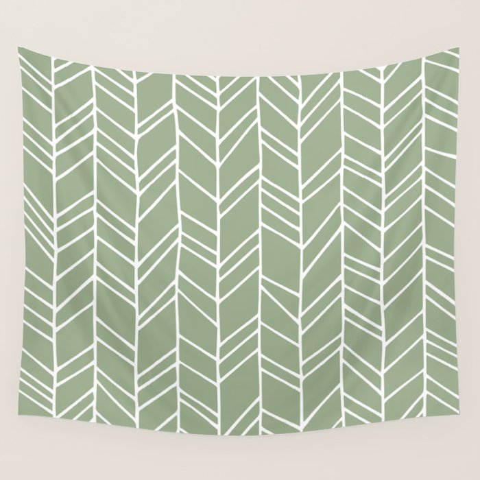 Rustic Herringbone in Sage Green Wall Tapestry Gallery Image 4