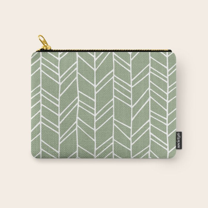 Rustic Herringbone in Sage Green Carry All Pouch Gallery Image 1