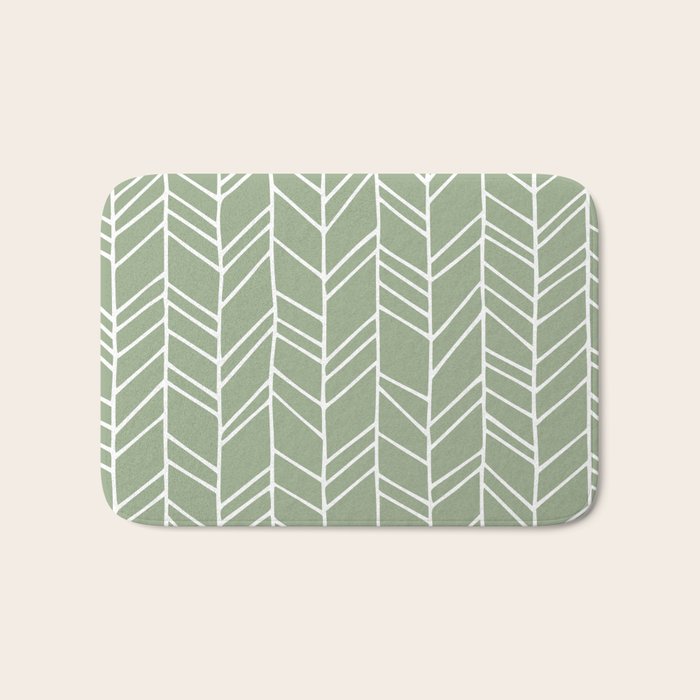 Rustic Herringbone in Sage Green Bath Mat Gallery Image 1