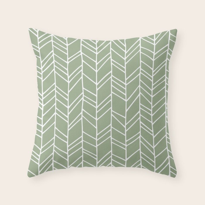 Rustic Herringbone in Sage Green Throw Pillow Gallery Image 6