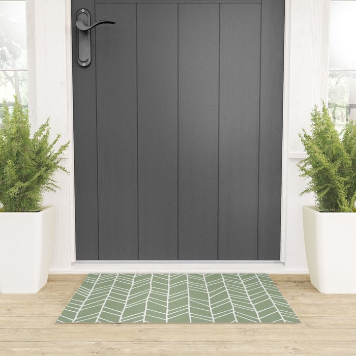 Rustic Herringbone in Sage Green Welcome Mat Gallery Image 3