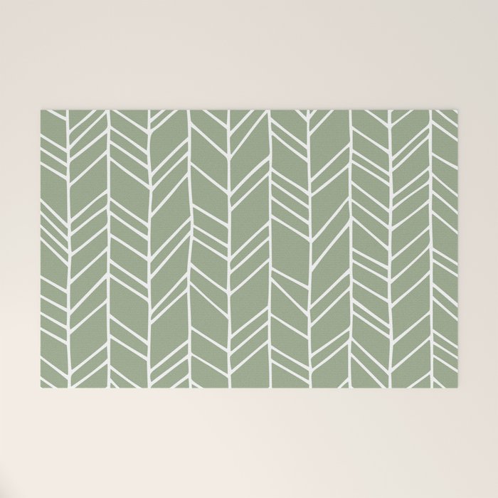 Rustic Herringbone in Sage Green Welcome Mat Gallery Image 1